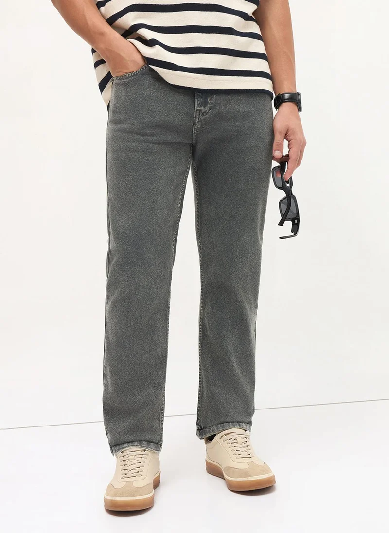 أوربانو فاشن Urbano Fashion Men's Grey Regular Fit Heavy Washed Denim Jeans Stretchable